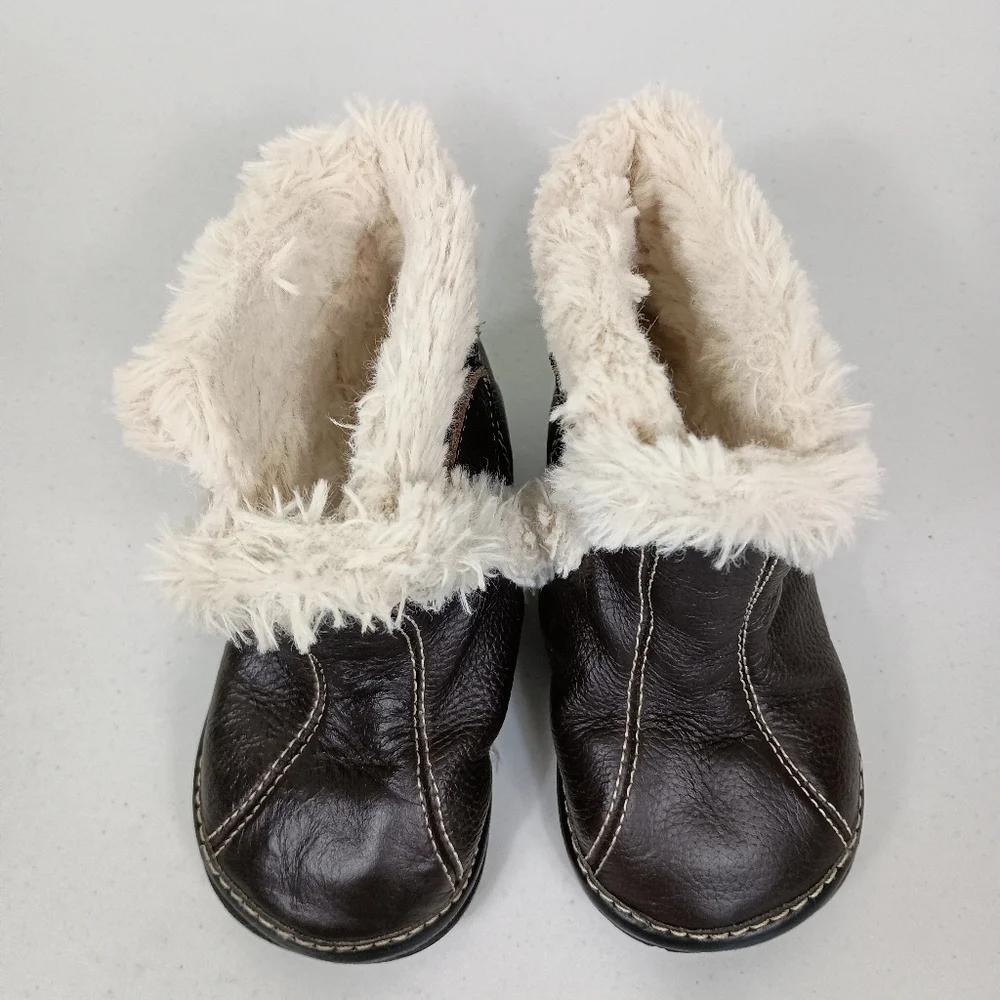 Jack Lilly Leather Moccasin Boots 18-24M Brown Sherpa Slip On Hook Loop Closure